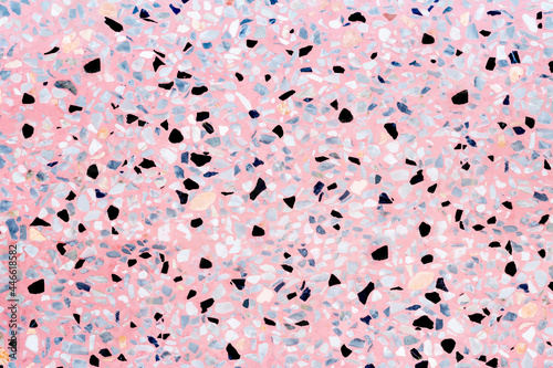 Vector pink terrazzo flooring marble stone wall texture abstract background. Colorful terrazzo floor tile on cement surface, vector illustration  
