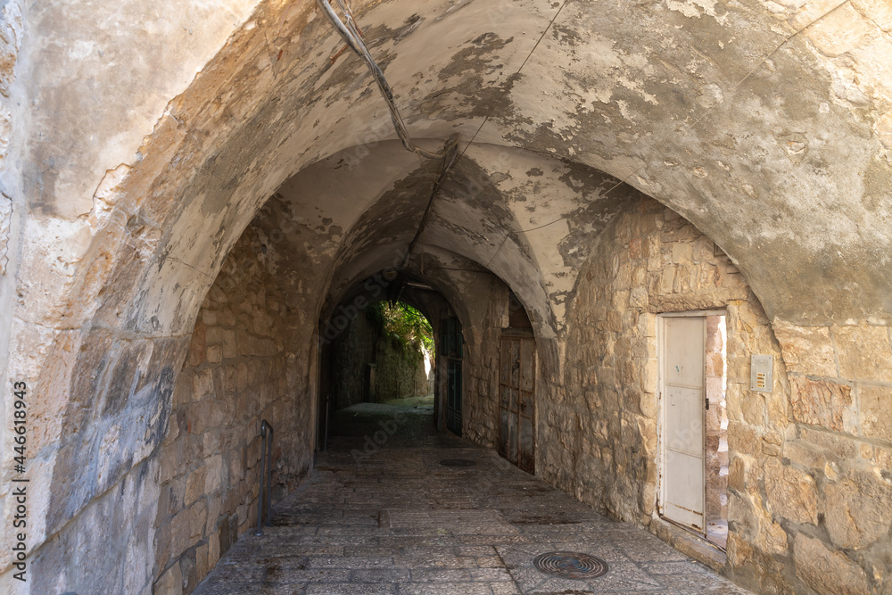 The quiet  small Ararat Street in the Armenian quarter in the old city of Jerusalem, Israel
