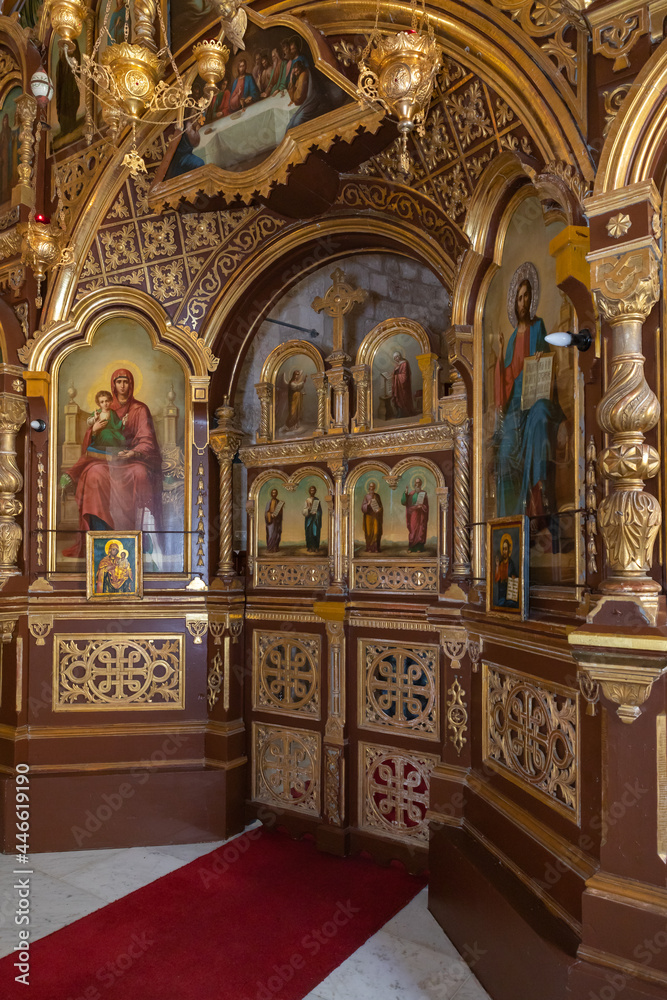 The interior  of the small monastery of St. George on the border of the Jewish and Armenian quarters in the old city of Jerusalem, Israel