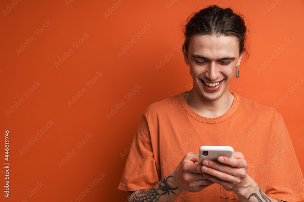Portrait of a young white casual man with long brown hair Portrait of a young white casual man with long brown hair