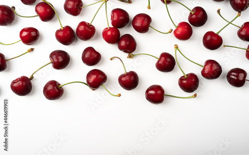 Cherry background Cherries flat lay design
