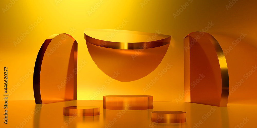 gold abstract background with geometric shapes. 3D rendering
