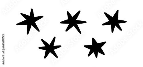 Hand drawn vector star with rough edges isolated on white background. Shining stars, celestial elements, vector kids illustration. Cute doodle icon for logos, posters, apparel design. Mystical drawing