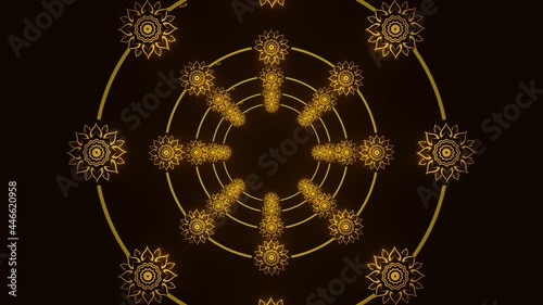 Thai pattern frame is flying through the dark scene.,4K Looped Background Animation