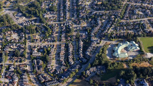 Aerial View from an Airplane of Residential Homes in Coquitlam  Greater Vancouver  British Columbia  Canada.