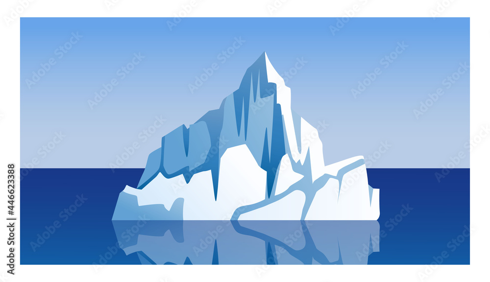 Iceberg, glacier, block of ice, snow mountain. Simple vector illustration, flat emblem, logo, icon. Arctic, Antarctic and North Pole landscape element