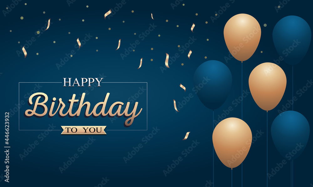 Fototapeta premium Happy birthday card with balloons and confetti.