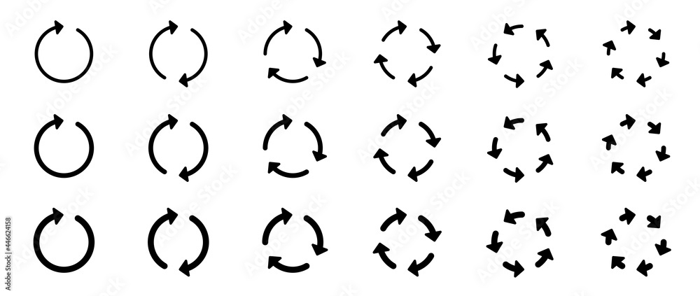 Arrows icons set. The symbol of repetition, reloading along the trajectory of round shapes. Vector elements Arrows icons set. The symbol of repetition, reloading along the trajectory of round shapes. Vector elements