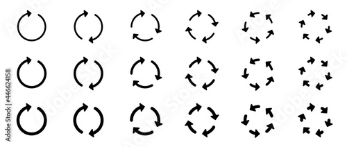 Arrows icons set. The symbol of repetition, reloading along the trajectory of round shapes. Vector elements