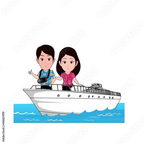 cartoon caricature a couple of lovers on a ship