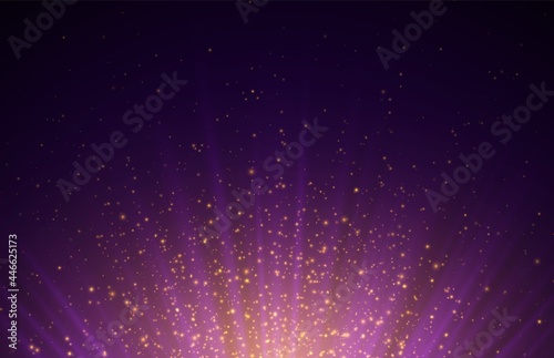 Obraz na płótnie Violet background with purple rays and glowing yellow sparkles. Abstract backdrop with light effects. w salonie