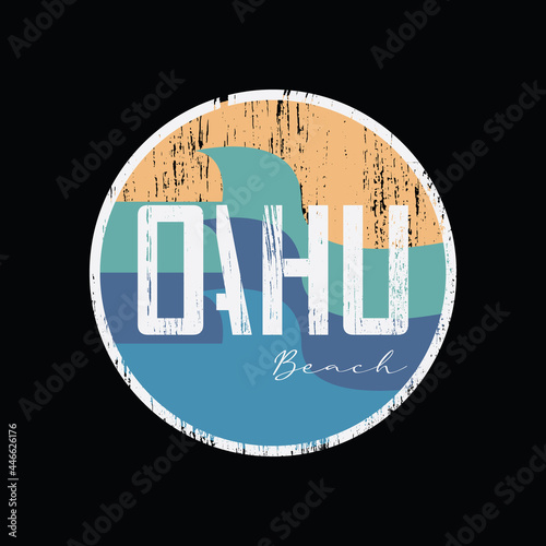 OAHU BEACH, illustration typography. perfect for t shirt design photo