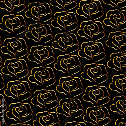 Golden rose pattern on black background