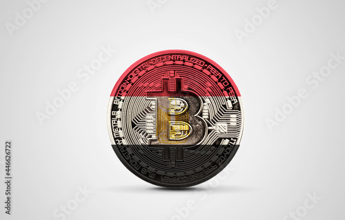 Egypt flag on a bitcoin cryptocurrency coin. 3D Rendering