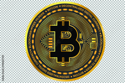 Bitcoin Cryptocurrency Vector. Bitcoin symbol isolated on transparent background. Realistic Crypto vector illustration