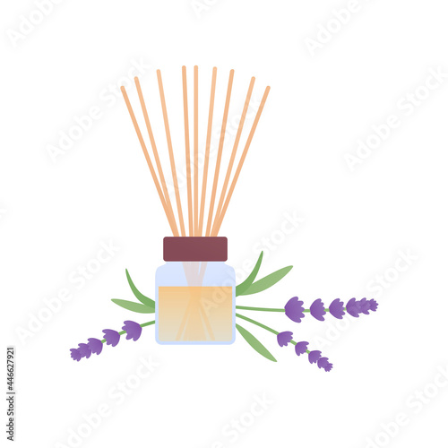 Aromatherapy, wellness lifestyle and holistic remedy concept. Vector flat illustration. Rees oil diffuser with flower isolated on white background. Design element for beauty industry
