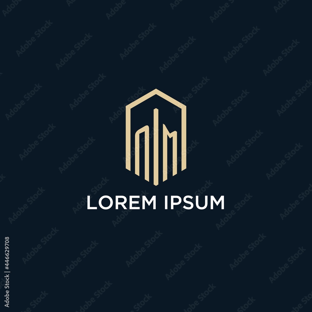 NM initial monogram logo with hexagonal shape style, real estate logo ...