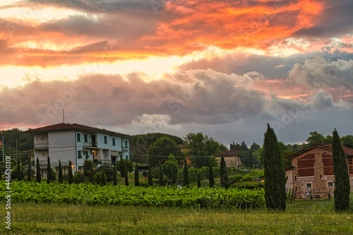 sunset in the village