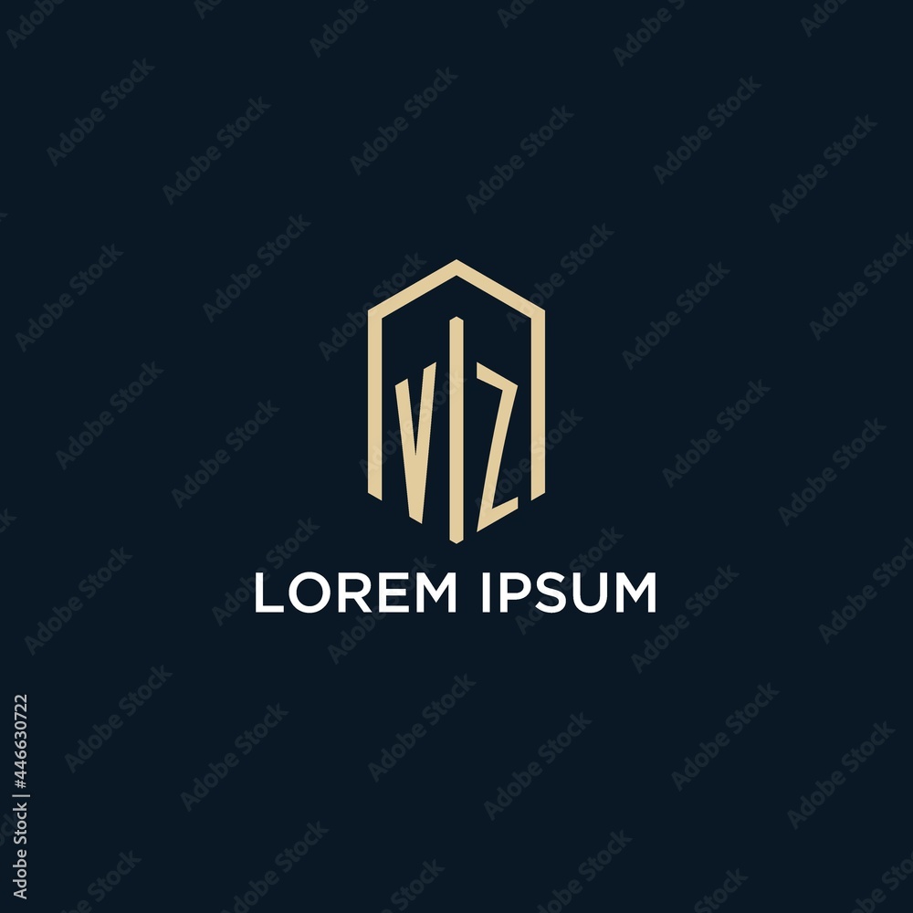 VZ initial monogram logo with hexagonal shape style, real estate logo ...