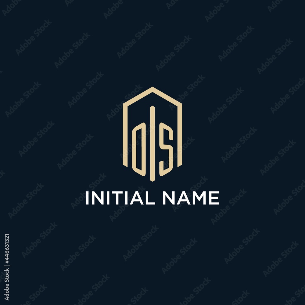 OS initial monogram logo with hexagonal shape style, real estate logo ...