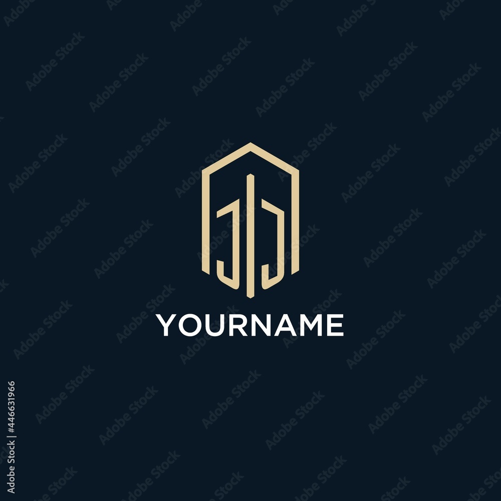 JJ initial monogram logo with hexagonal shape style, real estate logo ...