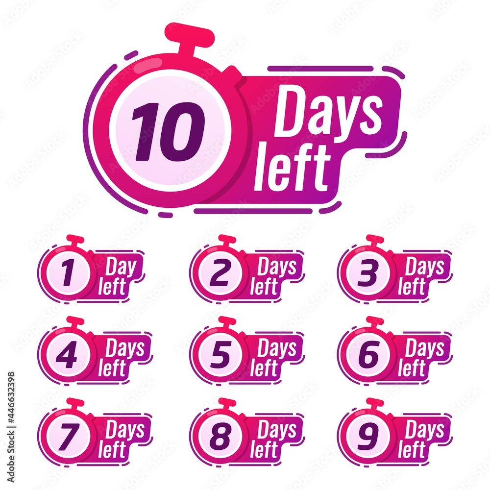 Countdown sign timer counter. Number Days to go badges for event coming vector illustration