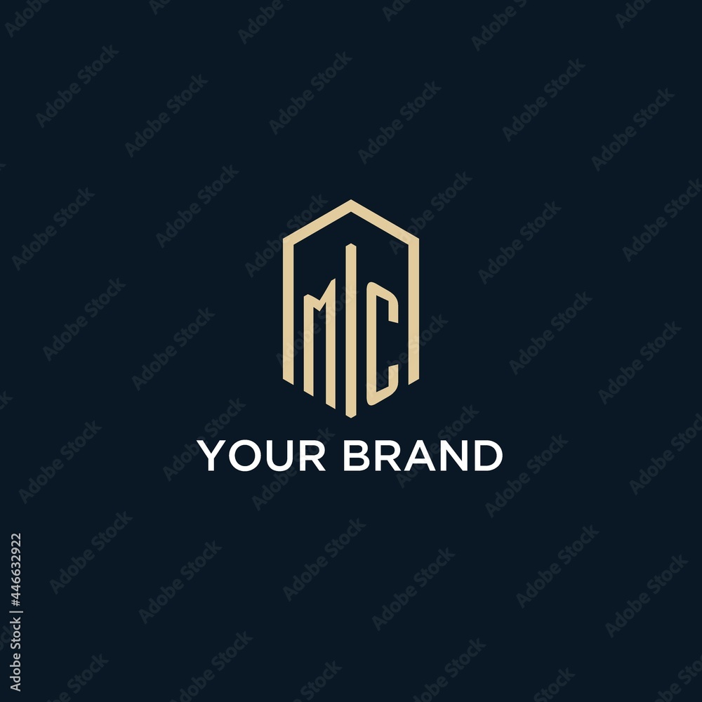 MC initial monogram logo with hexagonal shape style, real estate logo ...