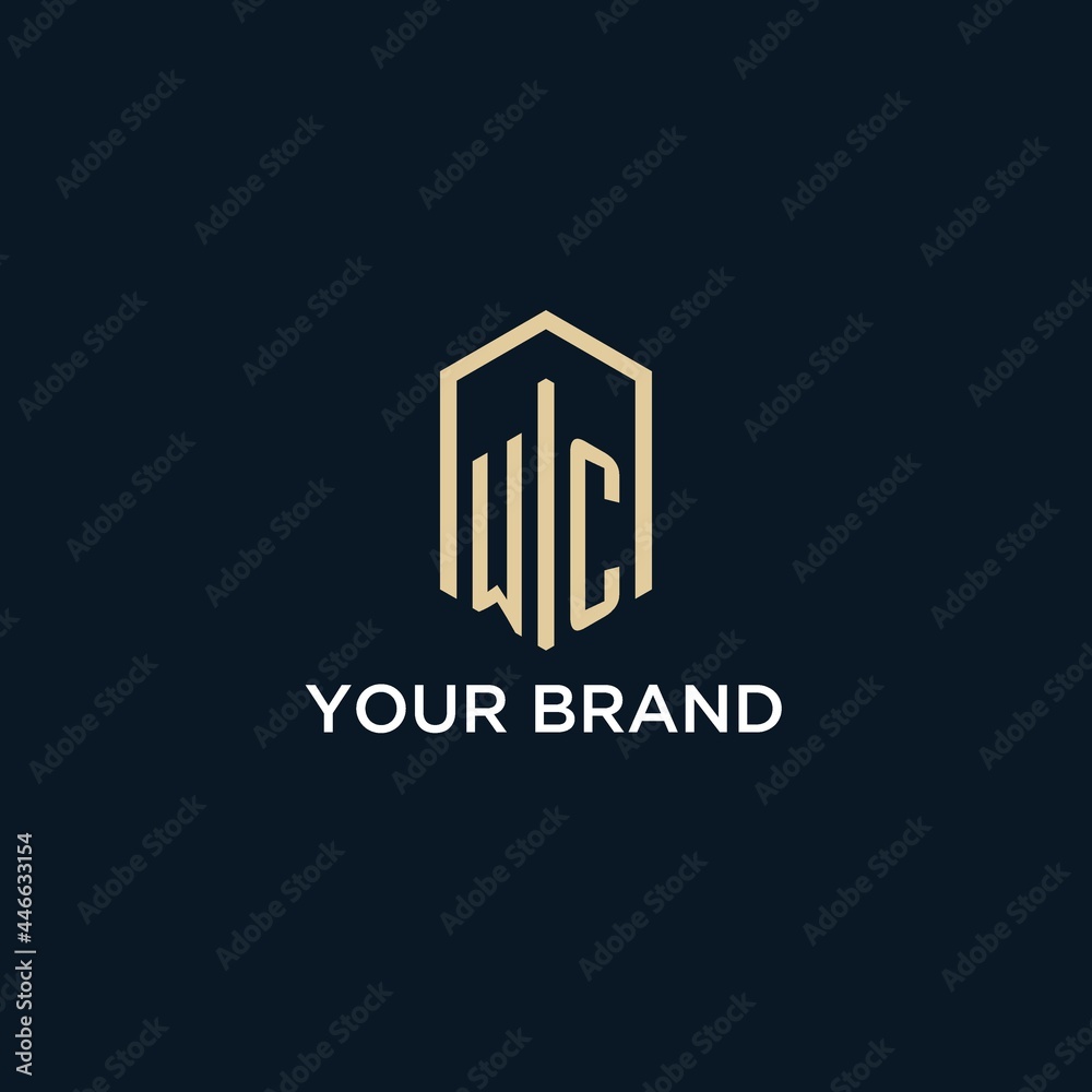WC initial monogram logo with hexagonal shape style, real estate logo ...