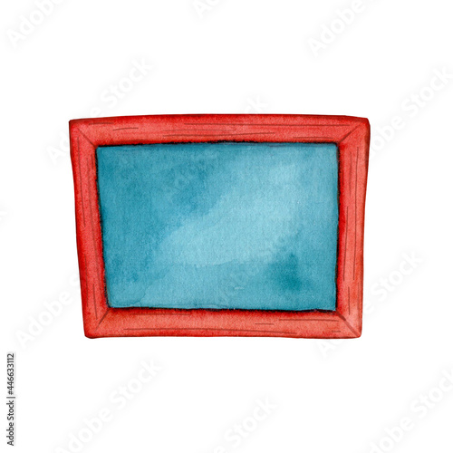 School blackboard watercolor clipart on white background. School accessories hand-drawn illustration. Back to school clipart. Cute cartoon chalkboard isolated