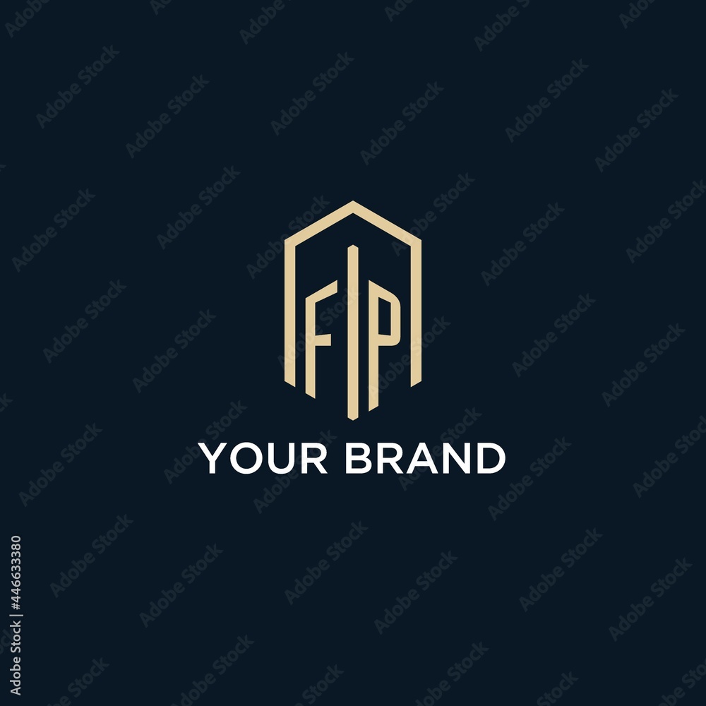 FP initial monogram logo with hexagonal shape style, real estate logo ...