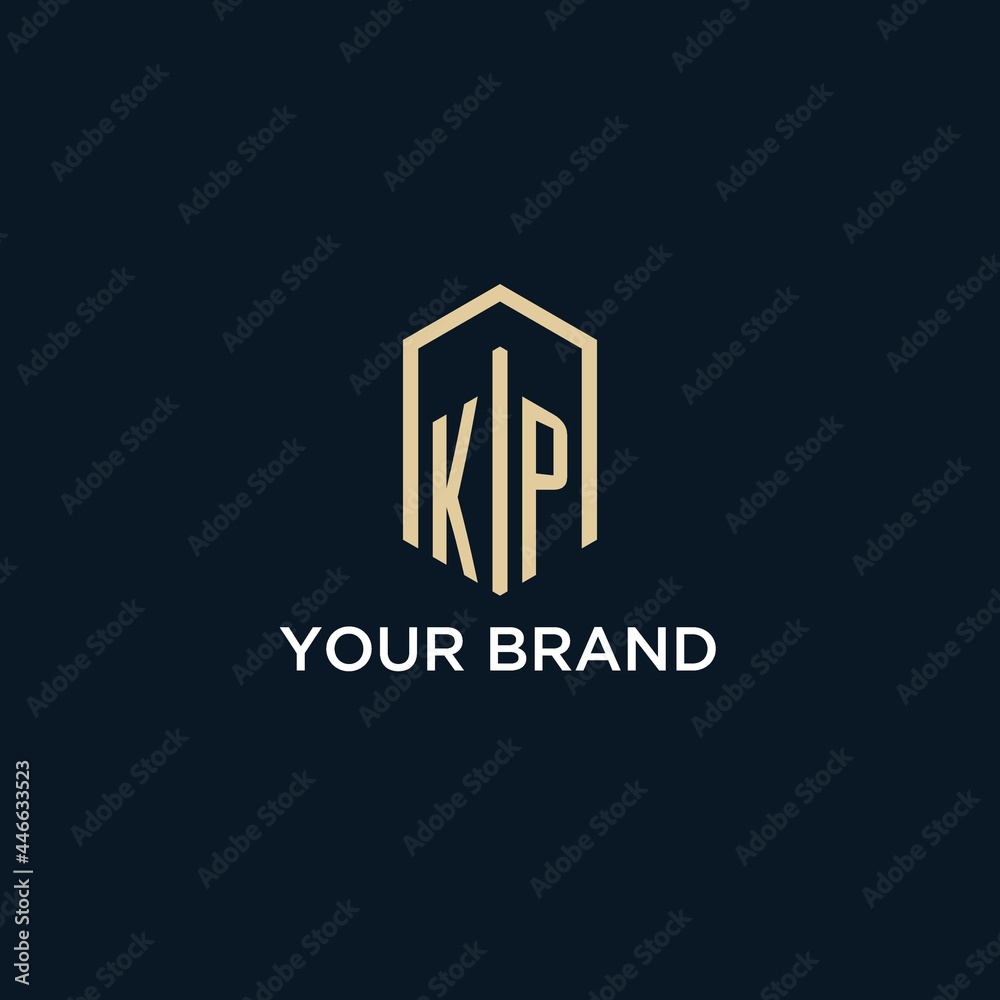 KP initial monogram logo with hexagonal shape style, real estate logo ...