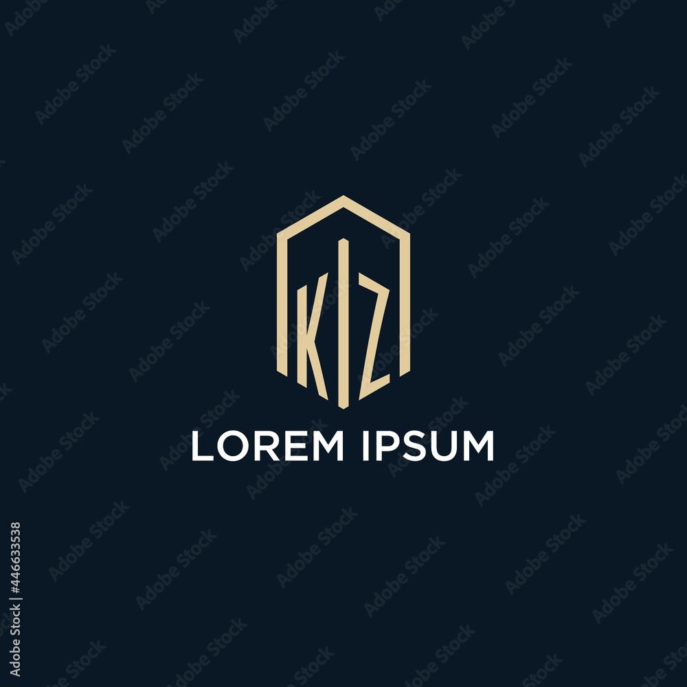 KZ initial monogram logo with hexagonal shape style, real estate logo ...