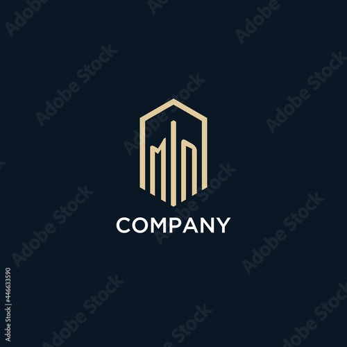 MN initial monogram logo with hexagonal shape style, real estate logo design ideas inspiration