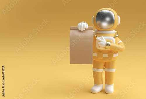 3d Render Astronaut man delivering a package 3d illustration Design.