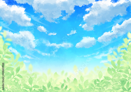 青空と雲と葉っぱ