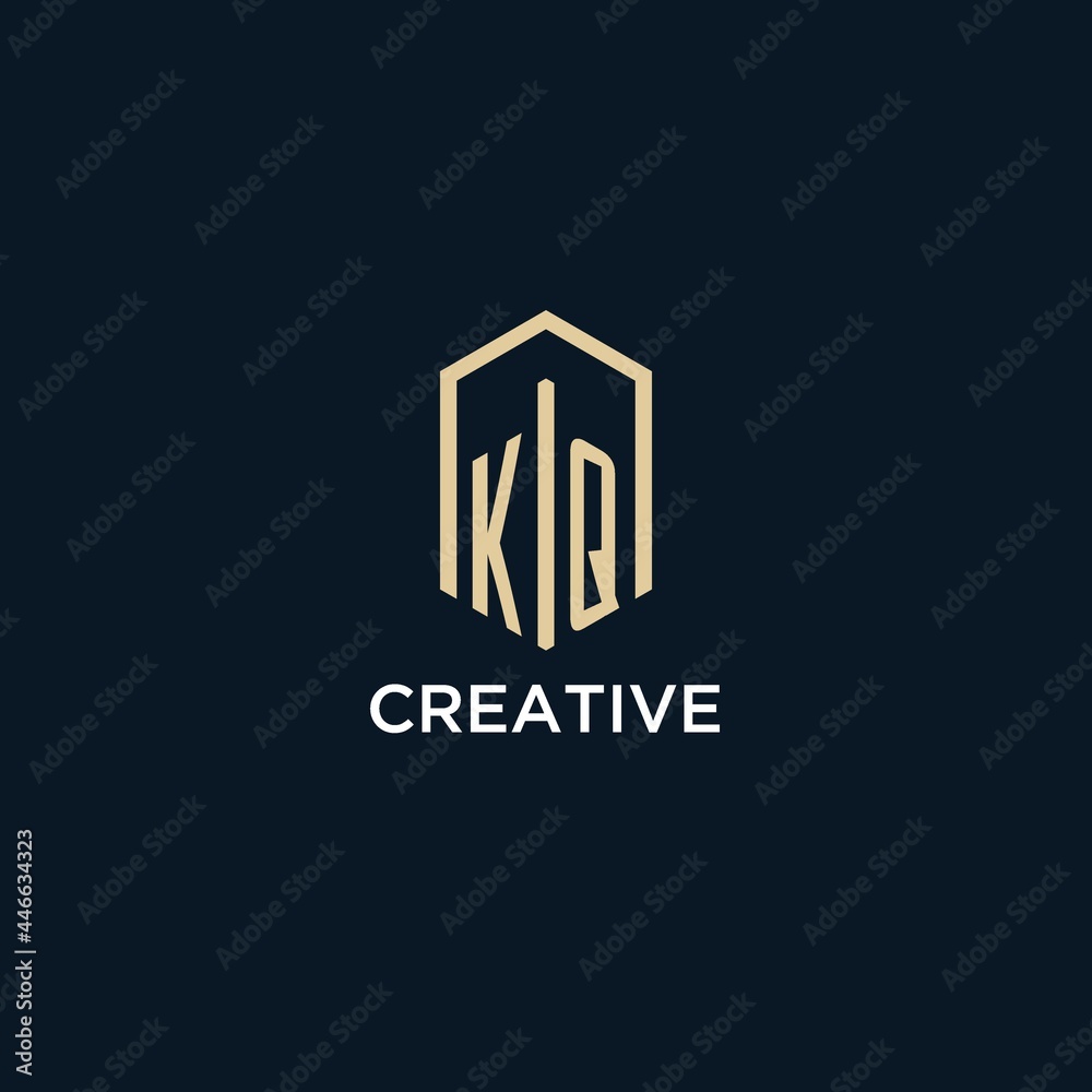 KQ initial monogram logo with hexagonal shape style, real estate logo ...