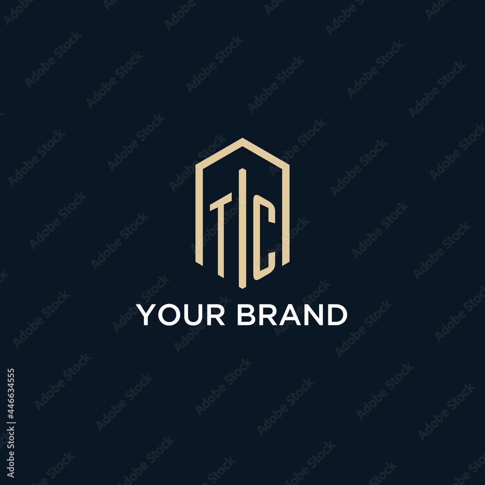 TC initial monogram logo with hexagonal shape style, real estate logo ...