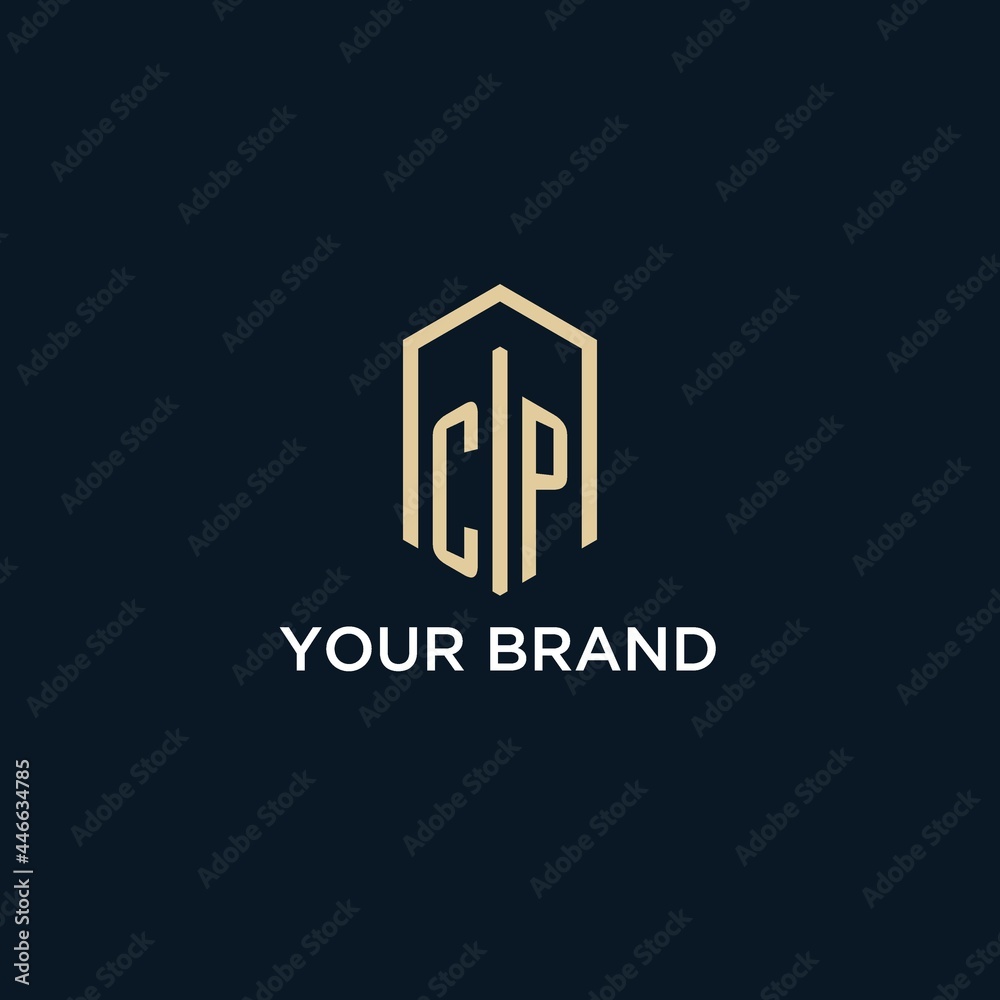 CP initial monogram logo with hexagonal shape style, real estate logo ...