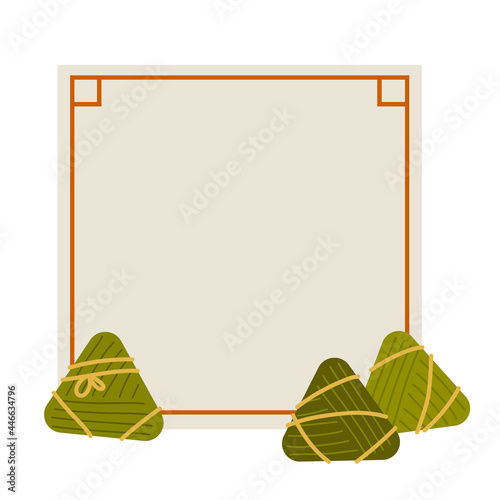Zongzi, rice dumpling. Concept of traditional Duanwu cuisine and food ingredients. Asian style square frame with place for text. Dragon boat festival, the fifth of May. Vector food photo