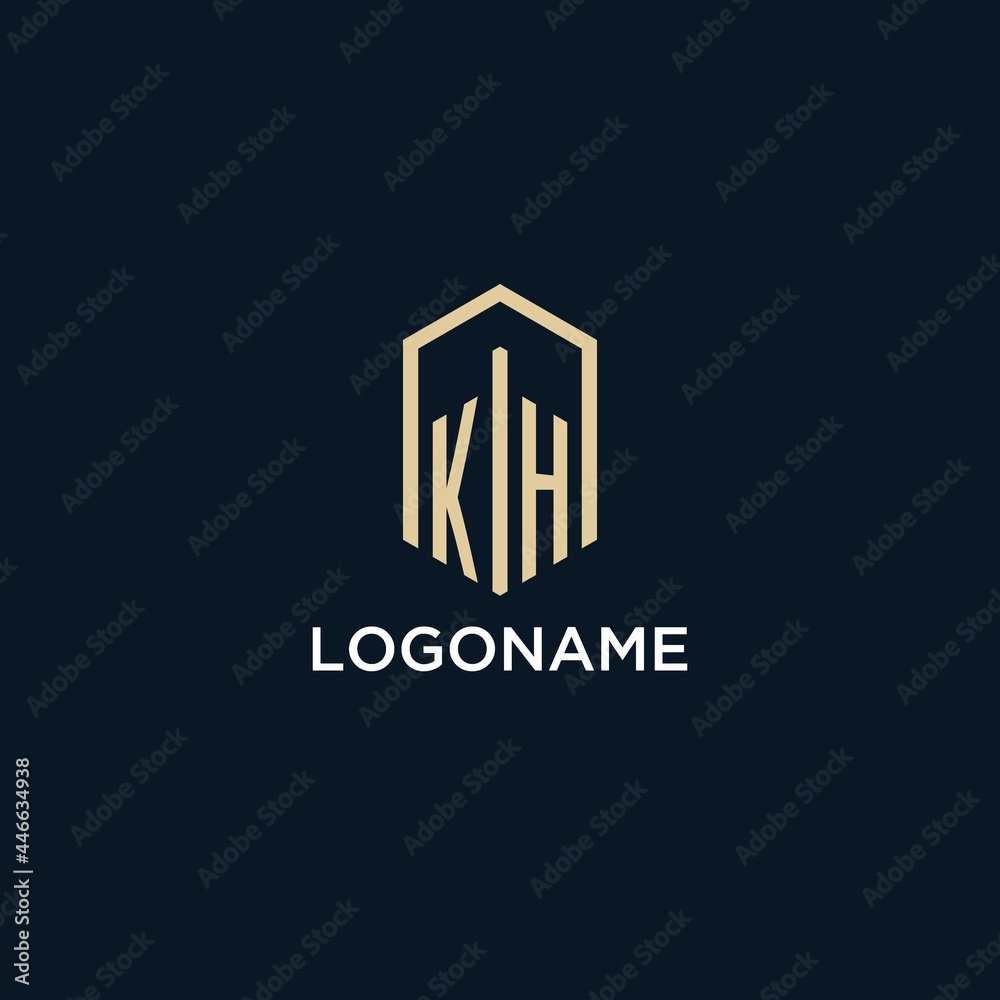KH initial monogram logo with hexagonal shape style, real estate logo ...