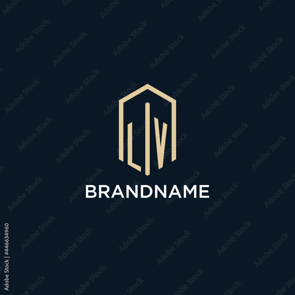 LV initial monogram logo with hexagonal shape style, real estate logo ...