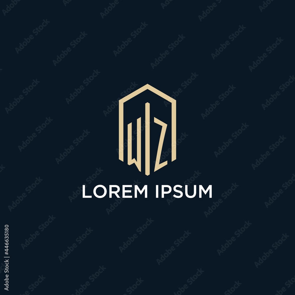 WZ initial monogram logo with hexagonal shape style, real estate logo ...