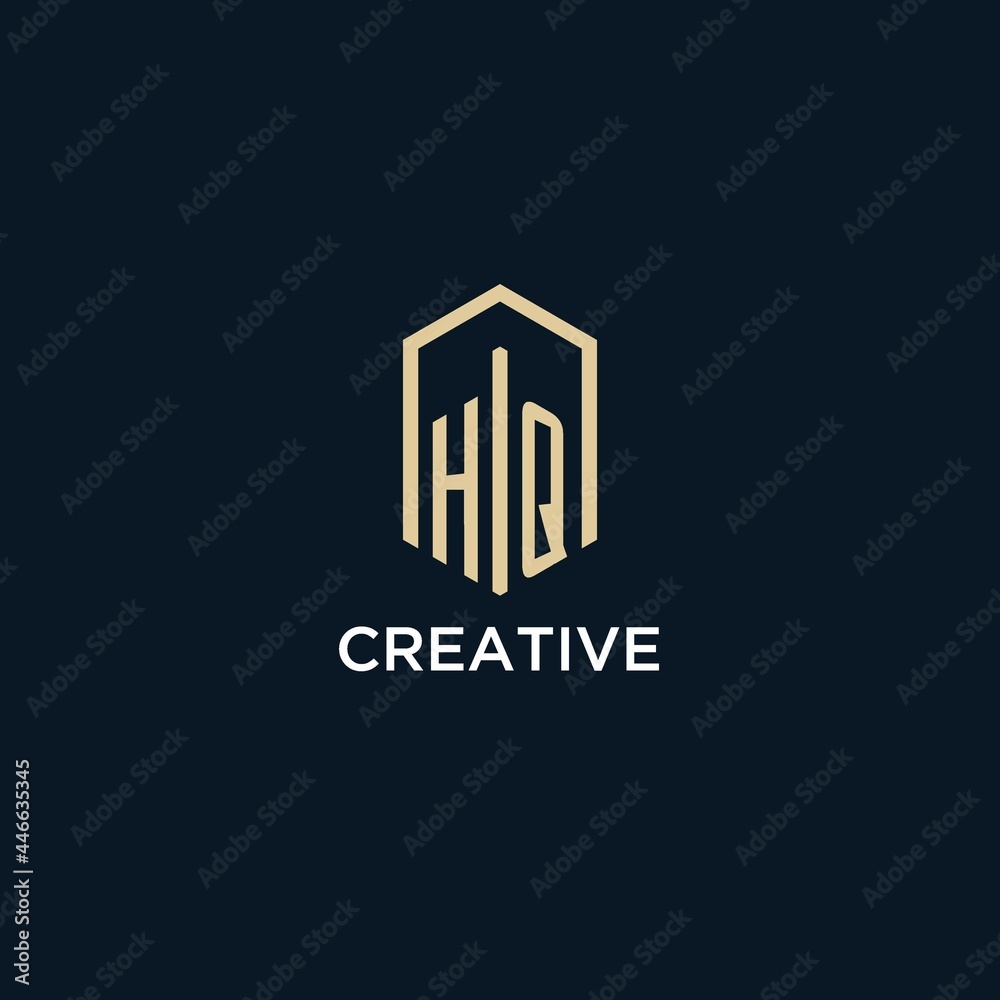 HQ initial monogram logo with hexagonal shape style, real estate logo ...