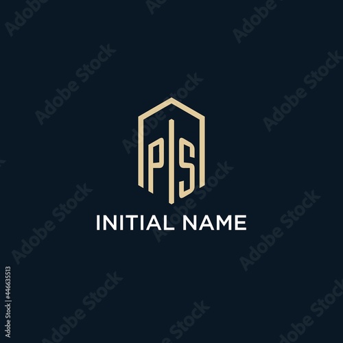 PS initial monogram logo with hexagonal shape style, real estate logo design ideas inspiration