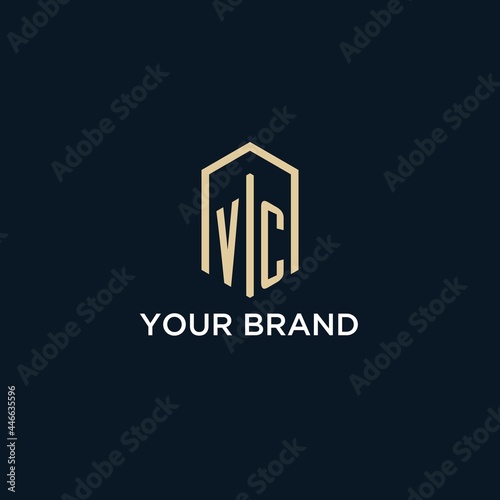 VC initial monogram logo with hexagonal shape style, real estate logo design ideas inspiration