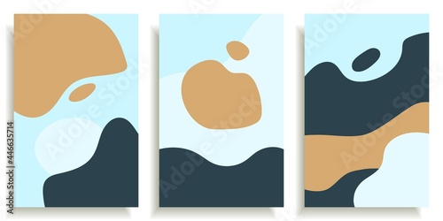 Simple abstract vector poster set in blue tones. For prints, templates, brochures and covers. Calm round shapes. Minimalistic design.