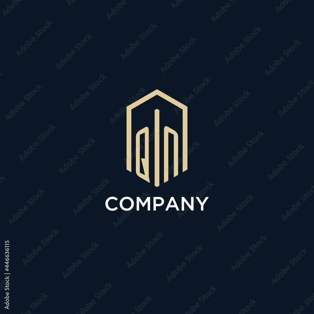 QN initial monogram logo with hexagonal shape style, real estate logo ...