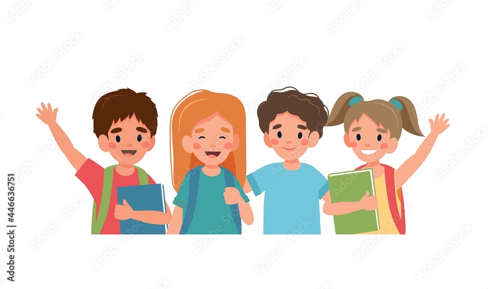 Back to school concept, children characters. illustration in flat style Back to school concept, children characters. illustration in flat style