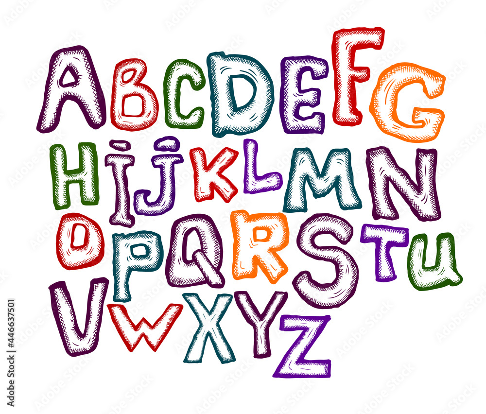 Colorful letters. Cheerful graphic letters. Vector illustration