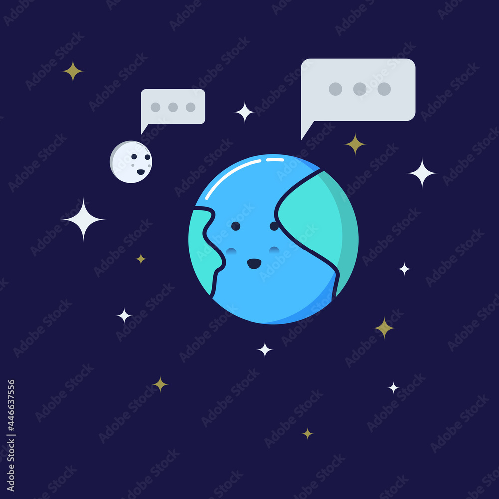 Earth talking with moon illustration flat design Earth talking with moon illustration flat design